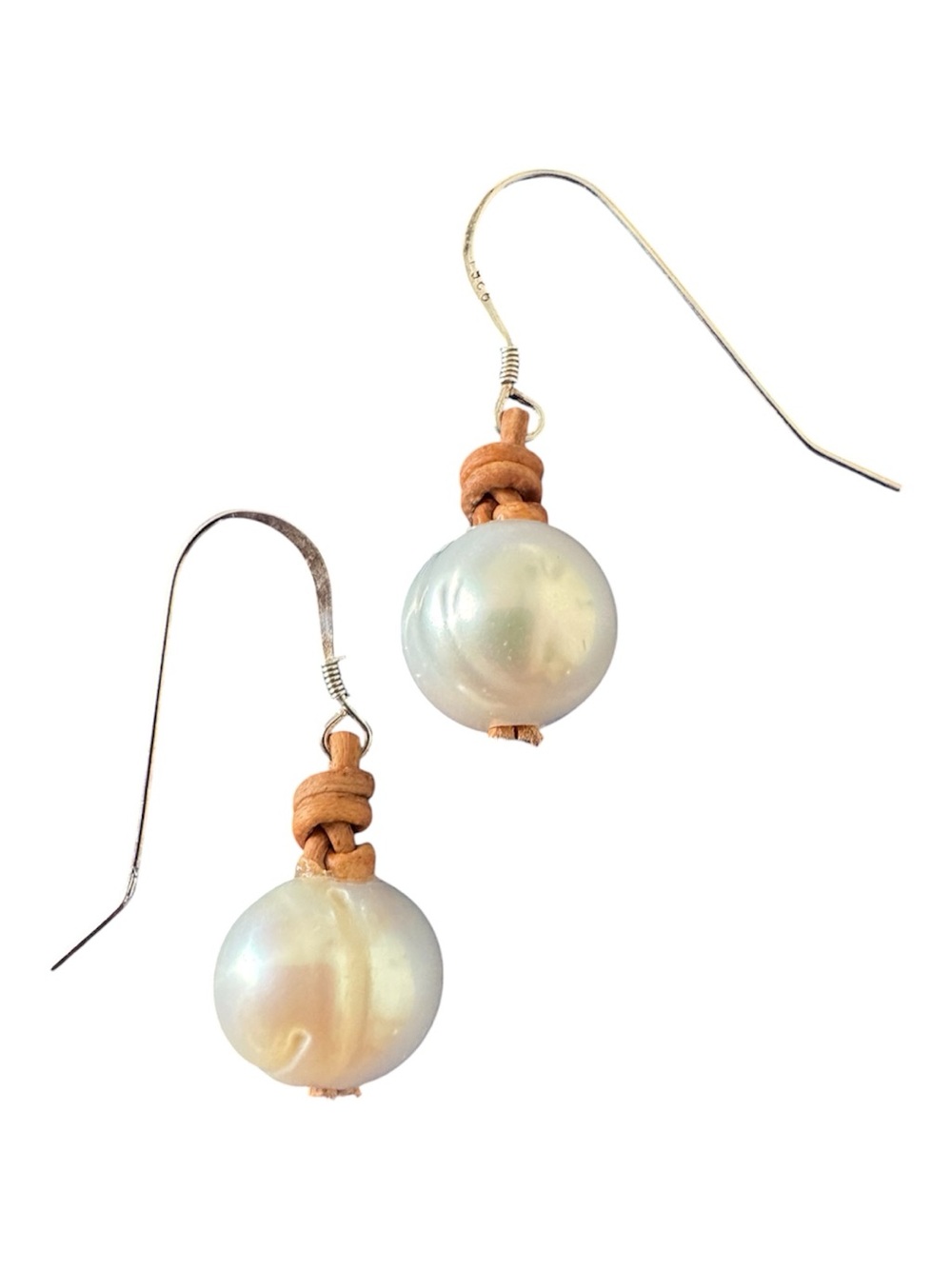 Sundance 925 Sterling Silver Baroque Pearl Tan Leather Drop Earrings NEW